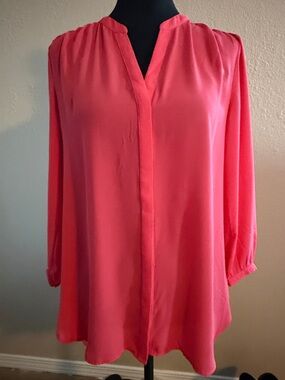 Grace Coral-Pink Split V-Neck Tunic